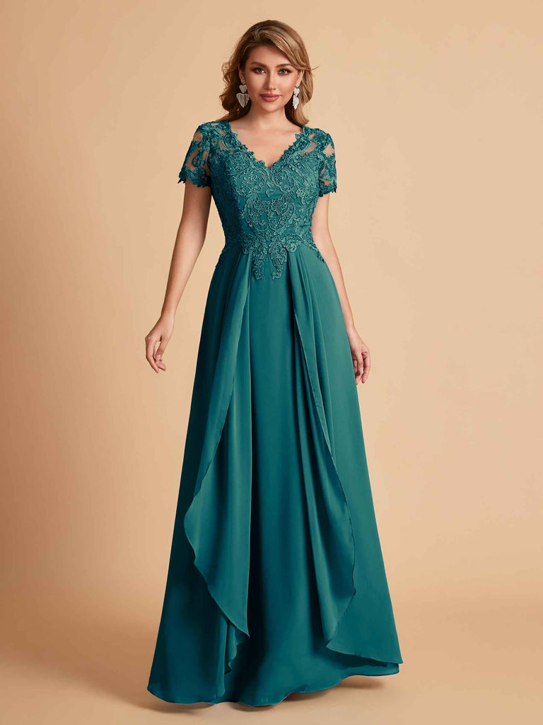 Chiffon Short Sleeves V-neck Lace Mother of the Brides Dresses UK