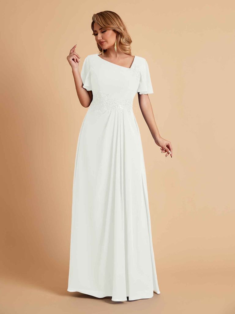 Elegant A-Line Chiffon Short Sleeves V-Neck Mother of the Brides Dresses Online