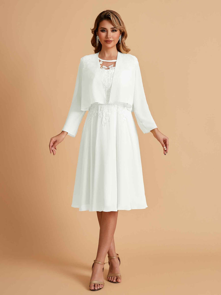 Elegant A-line Chiffon Jewel Lace Short Mother of the Brides Dresses Uk and Jacket
