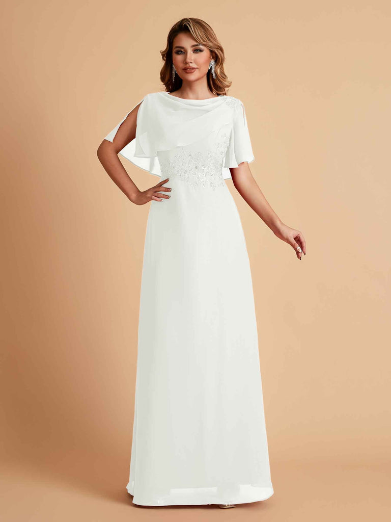 Elegant A-Line Chiffon Half Sleeves Cowl Neck Mother of the Brides Dresses Online UK