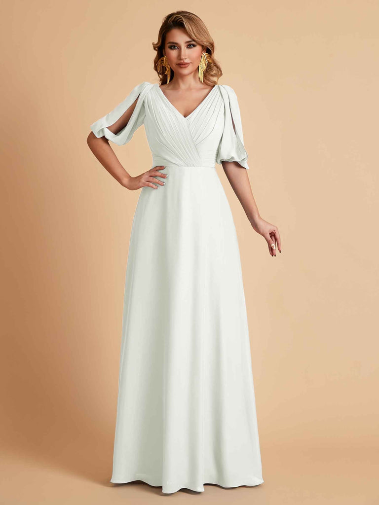 Elegant Chiffon Half Sleeves V-Neck Mother of the Brides Dresses UK Online