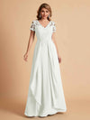 Chiffon Short Sleeves V-neck Lace Mother of the Brides Dresses UK