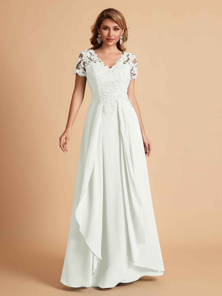 Chiffon Short Sleeves V-neck Lace Mother of the Brides Dresses UK