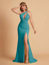 Sexy Mermaid One Shoulder Key Hole Long Bridesmaid Dresses Uk Slit