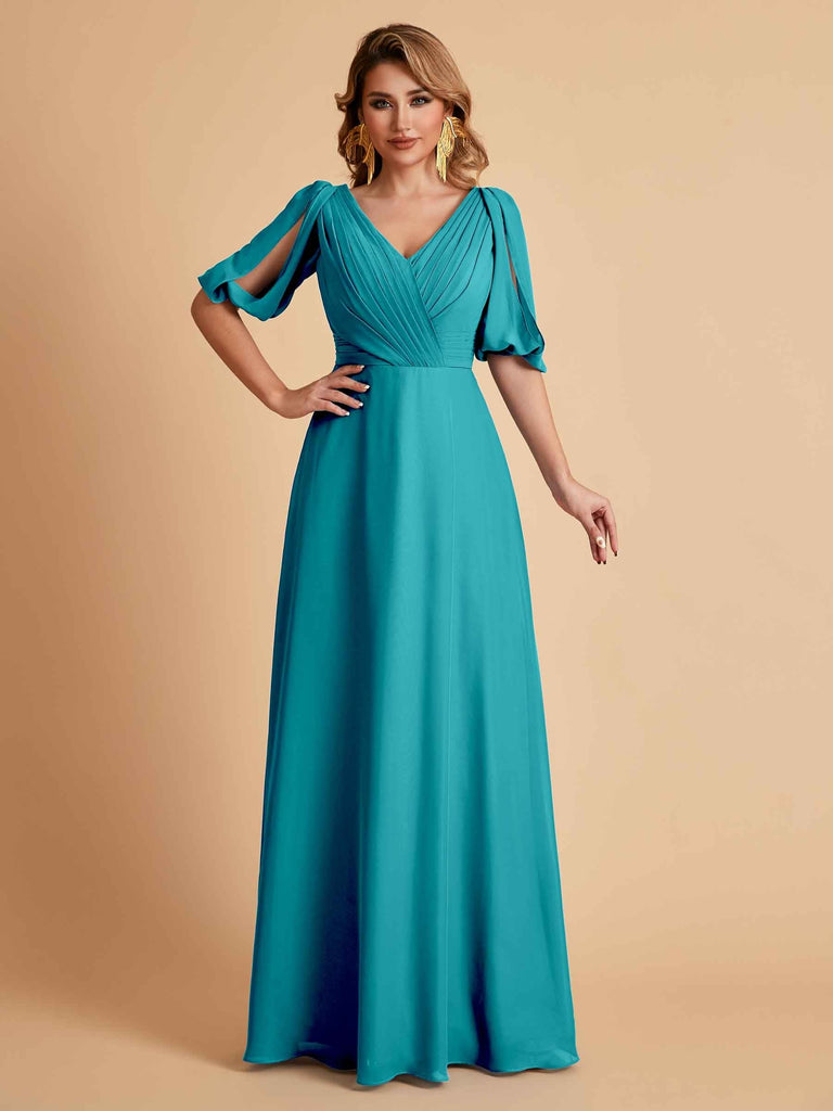 Elegant Chiffon Half Sleeves V-Neck Mother of the Brides Dresses UK Online