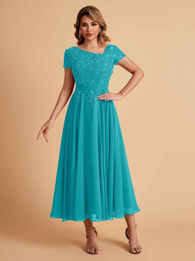 Elegant Chiffon Short Sleeves Short Midi Mother of the Brides Dresses UK Online