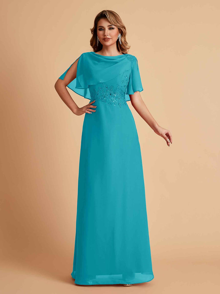 Elegant A-Line Chiffon Half Sleeves Cowl Neck Mother of the Brides Dresses Online UK