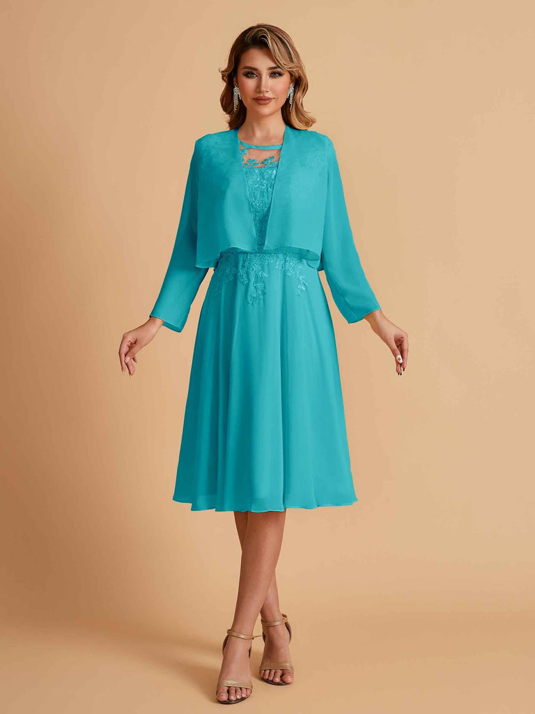 Elegant A-line Chiffon Jewel Lace Short Mother of the Brides Dresses Uk and Jacket