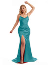 Sexy Spaghetti Straps Scoop-Neck Side Split Mermaid Silky Satin Bridesmaid Dresses Online