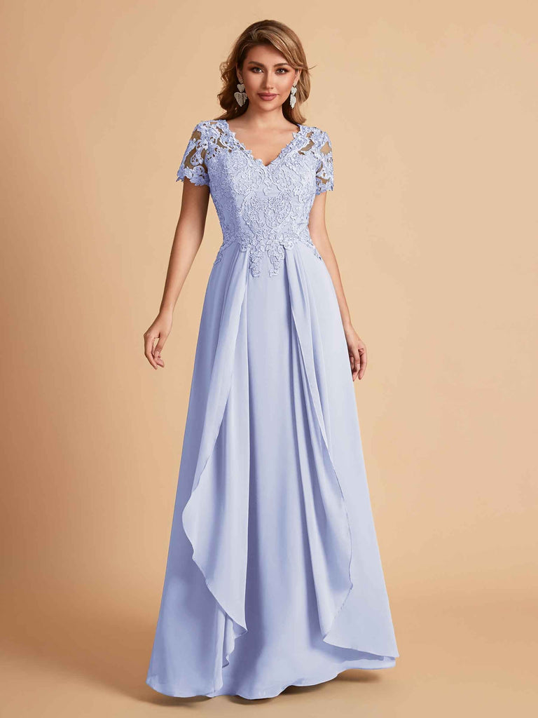 Chiffon Short Sleeves V-neck Lace Mother of the Brides Dresses UK