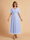 Elegant A-line Short Sleeves Tulle Lace V-neck Maxi Mother of the Brides Dresses Online UK
