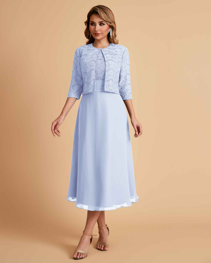 Elegant A-line Bateau Sleeveless Tea Length Short Mother of the Brides Dresses and Jacket