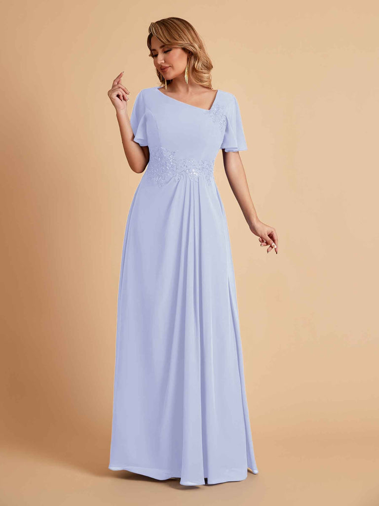 Elegant A-Line Chiffon Short Sleeves V-Neck Mother of the Brides Dresses Online