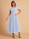 Elegant Chiffon Short Sleeves Short Midi Mother of the Brides Dresses UK Online