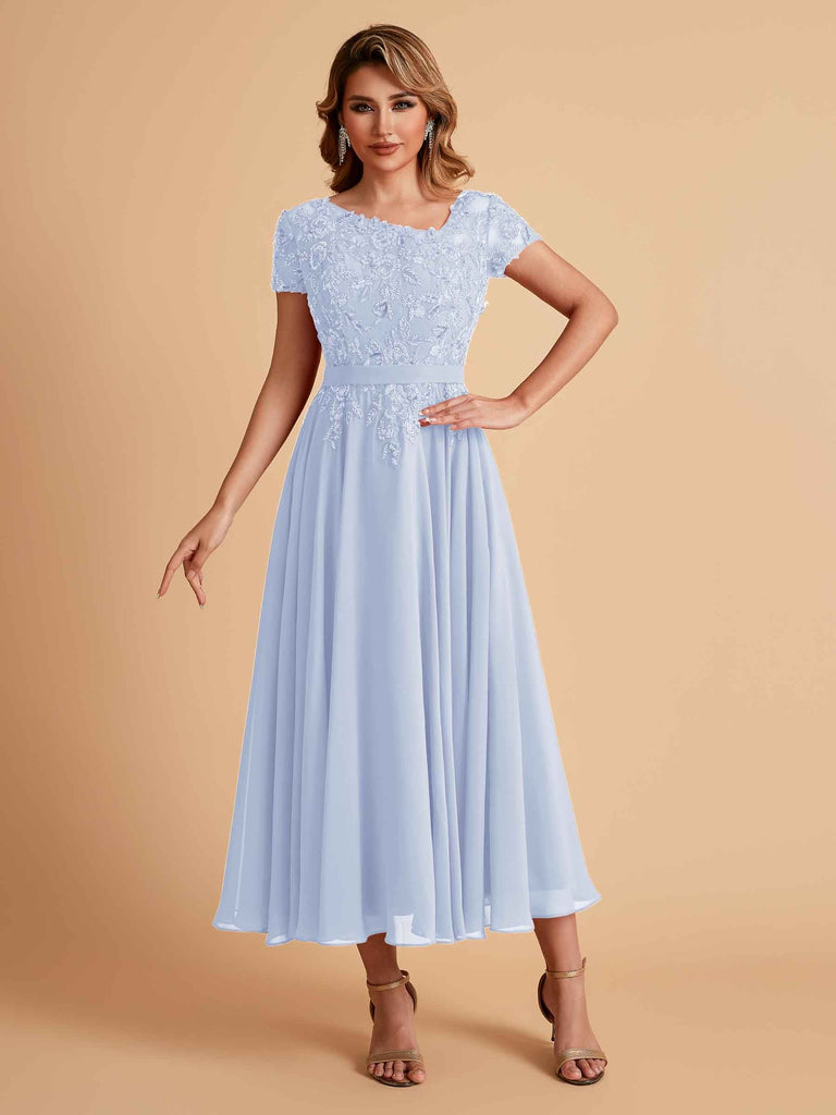 Elegant Chiffon Short Sleeves Short Midi Mother of the Brides Dresses UK Online