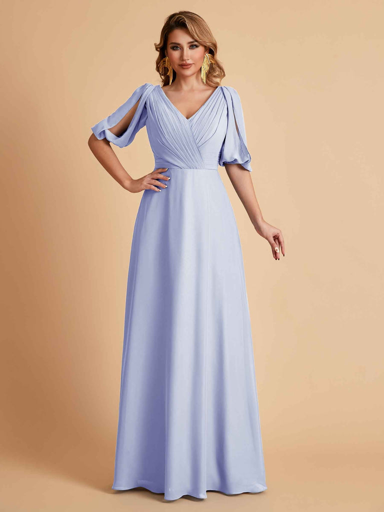 Elegant Chiffon Half Sleeves V-Neck Mother of the Brides Dresses UK Online