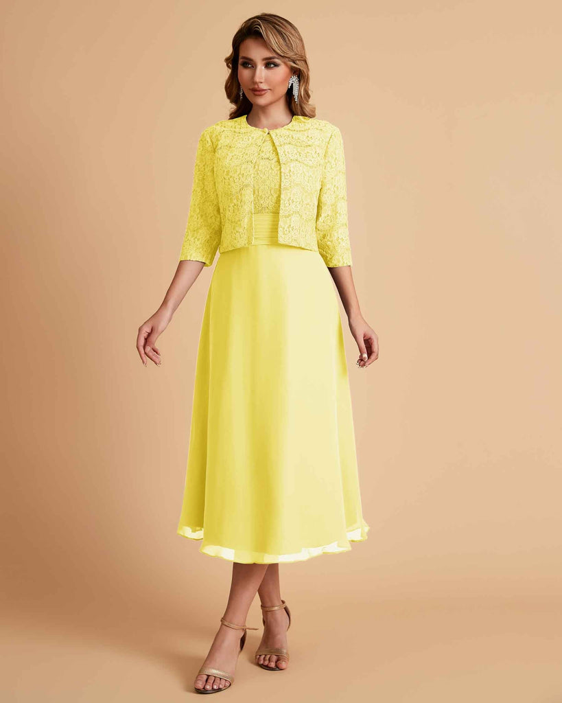 Elegant A-line Bateau Sleeveless Tea Length Short Mother of the Brides Dresses and Jacket