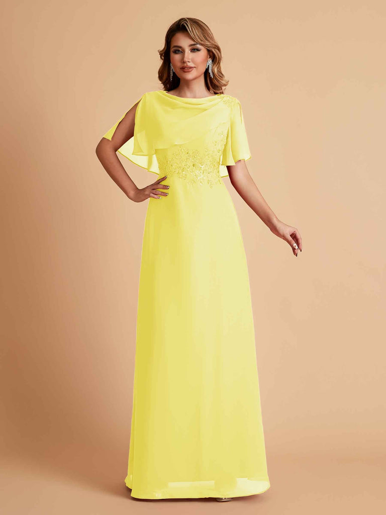 Elegant A-Line Chiffon Half Sleeves Cowl Neck Mother of the Brides Dresses Online UK
