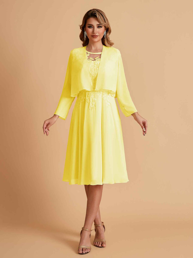 Elegant A-line Chiffon Jewel Lace Short Mother of the Brides Dresses Uk and Jacket