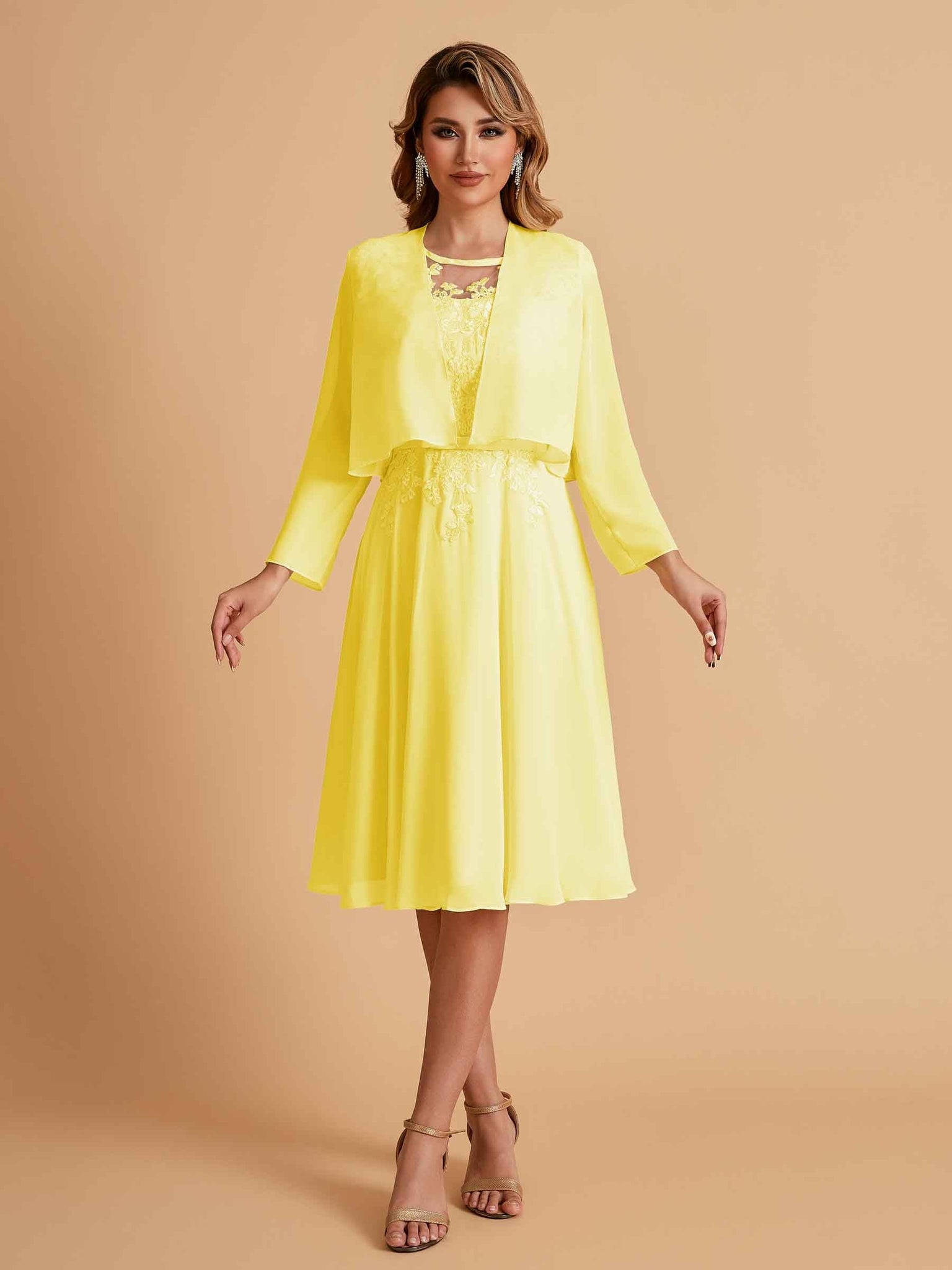 Elegant A-line Chiffon Jewel Lace Short Mother of the Brides Dresses Uk and Jacket