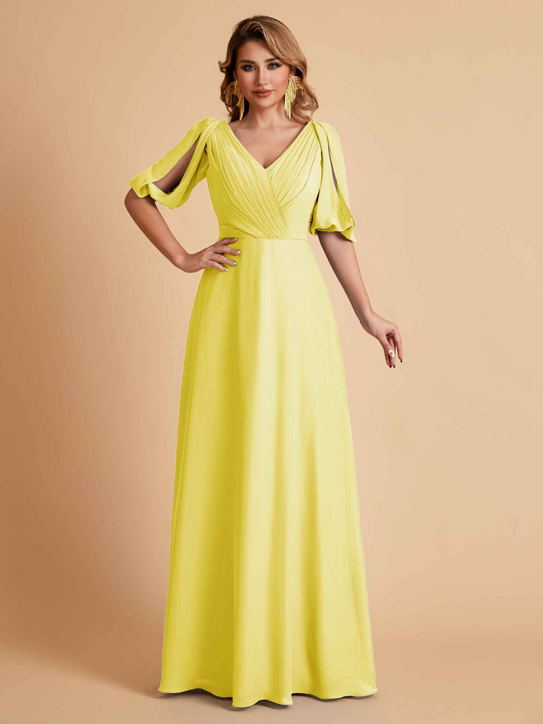 Elegant Chiffon Half Sleeves V-Neck Mother of the Brides Dresses UK Online