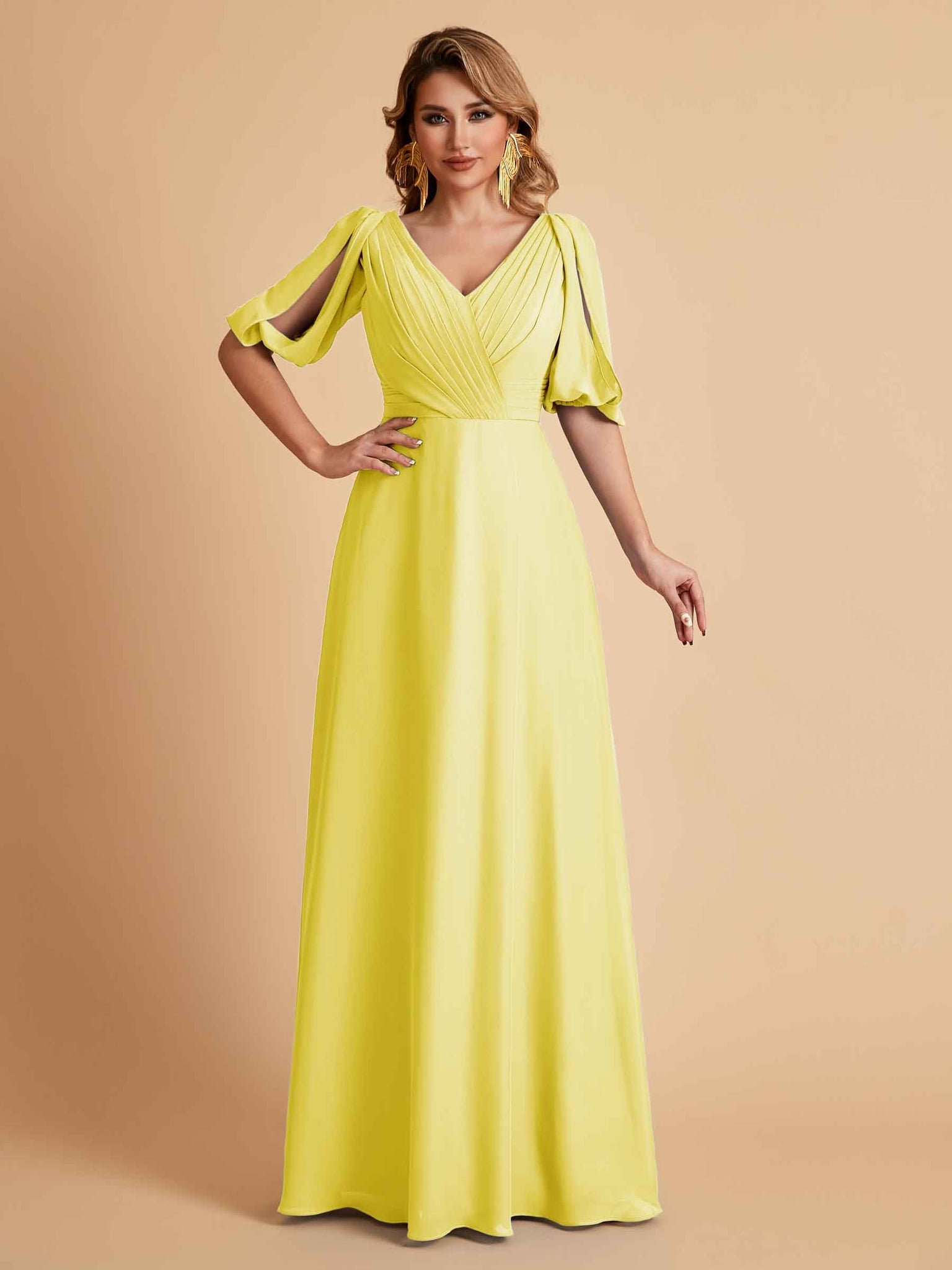 Elegant Chiffon Half Sleeves V-Neck Mother of the Brides Dresses UK Online