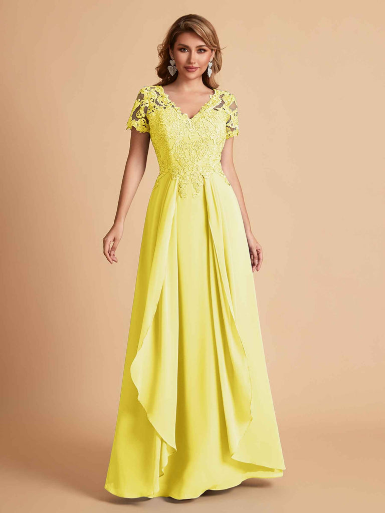 Chiffon Short Sleeves V-neck Lace Mother of the Brides Dresses UK
