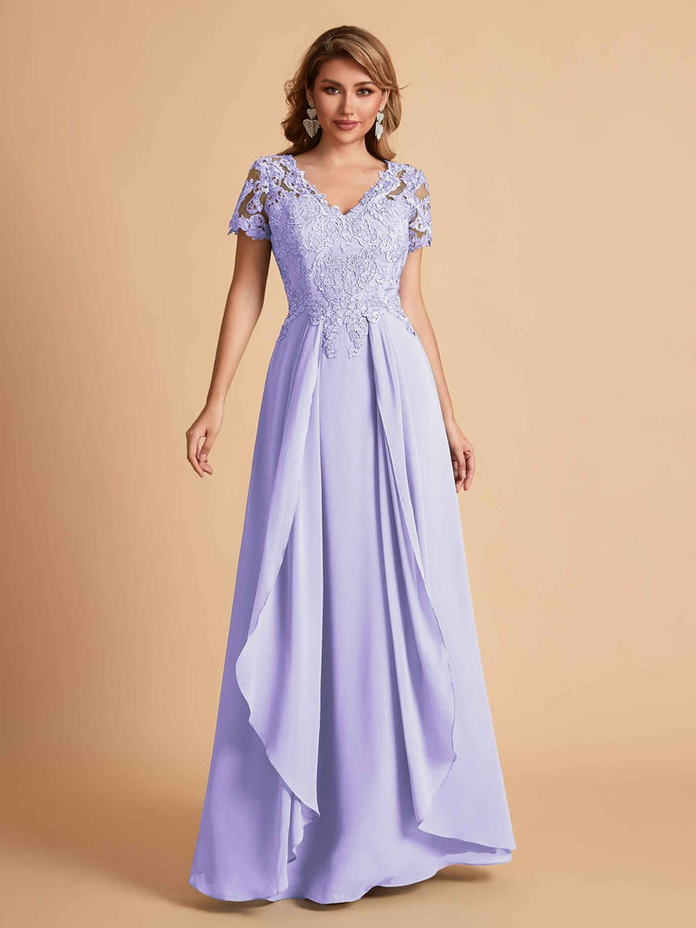 Chiffon Short Sleeves V-neck Lace Mother of the Brides Dresses UK