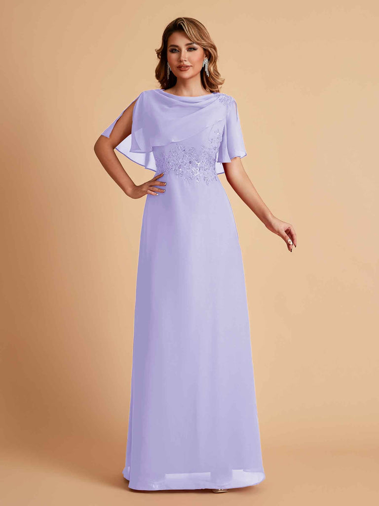 Elegant A-Line Chiffon Half Sleeves Cowl Neck Mother of the Brides Dresses Online UK
