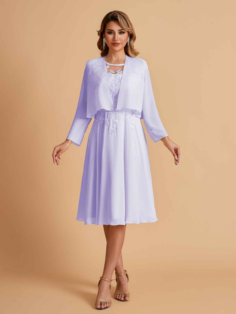 Elegant A-line Chiffon Jewel Lace Short Mother of the Brides Dresses Uk and Jacket