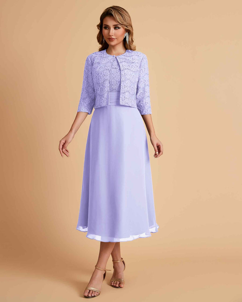 Elegant A-line Bateau Sleeveless Tea Length Short Mother of the Brides Dresses and Jacket