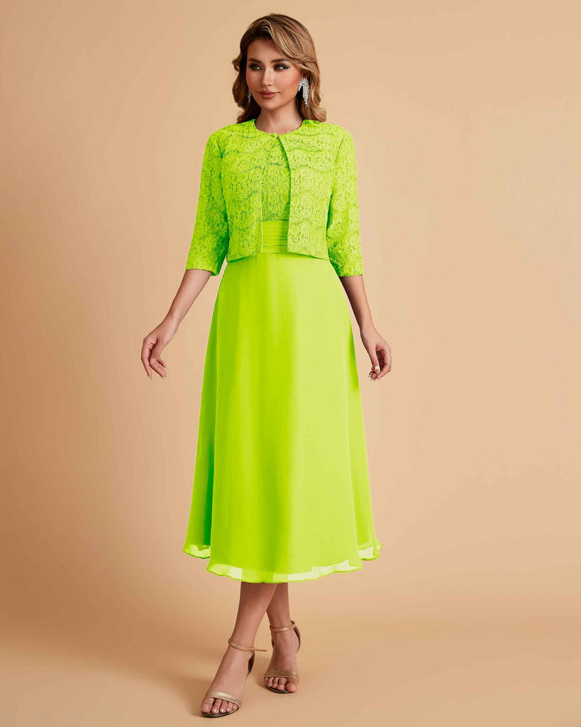 Elegant A-line Bateau Sleeveless Tea Length Short Mother of the Brides Dresses and Jacket