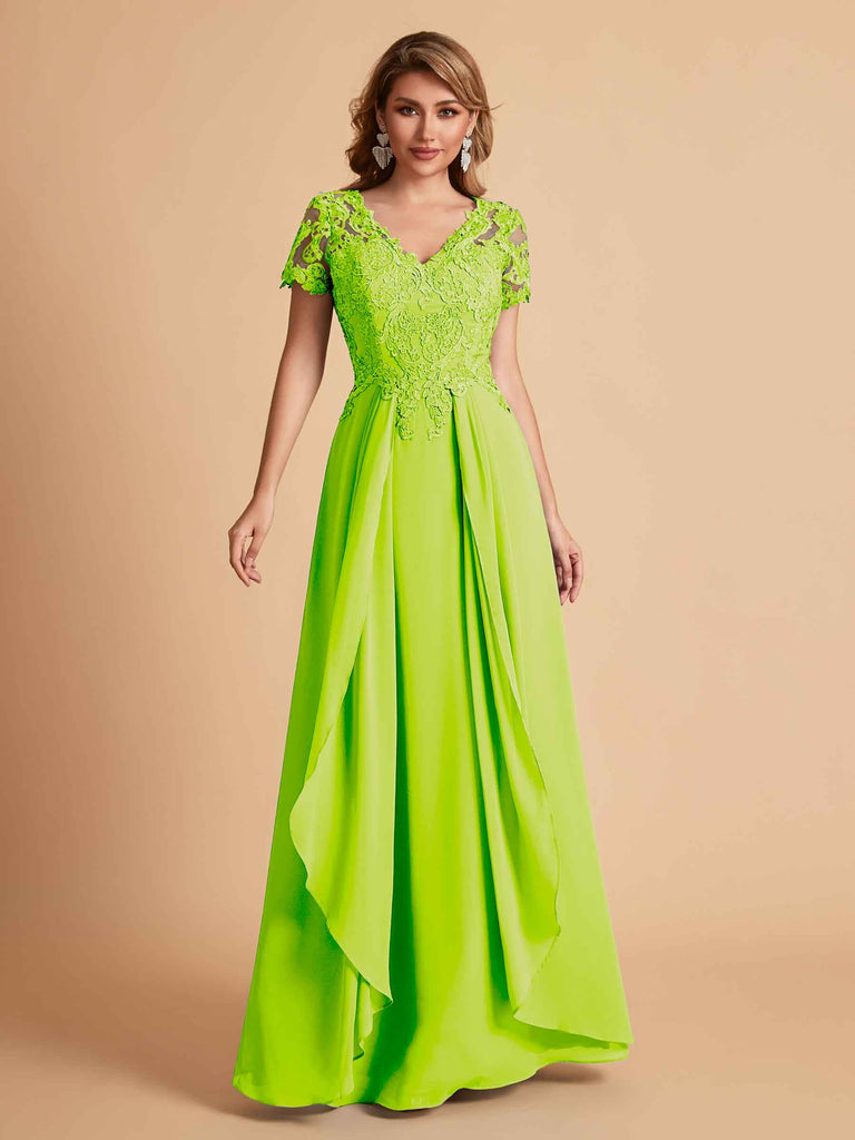 Chiffon Short Sleeves V-neck Lace Mother of the Brides Dresses UK