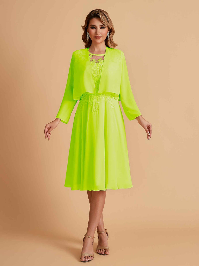 Elegant A-line Chiffon Jewel Lace Short Mother of the Brides Dresses Uk and Jacket