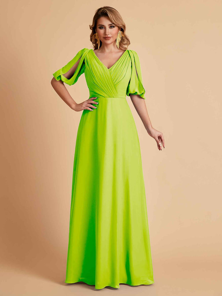 Elegant Chiffon Half Sleeves V-Neck Mother of the Brides Dresses UK Online