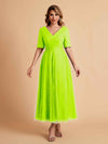 Elegant A-line Short Sleeves Tulle Lace V-neck Maxi Mother of the Brides Dresses Online UK