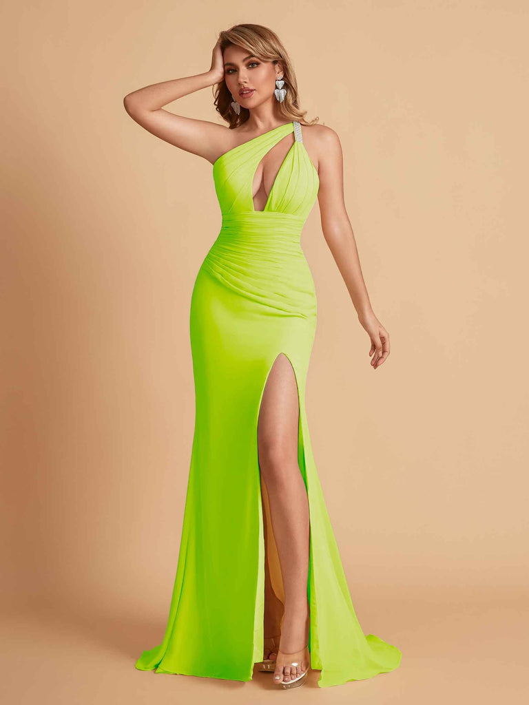 Sexy Mermaid One Shoulder Key Hole Long Bridesmaid Dresses Uk Slit