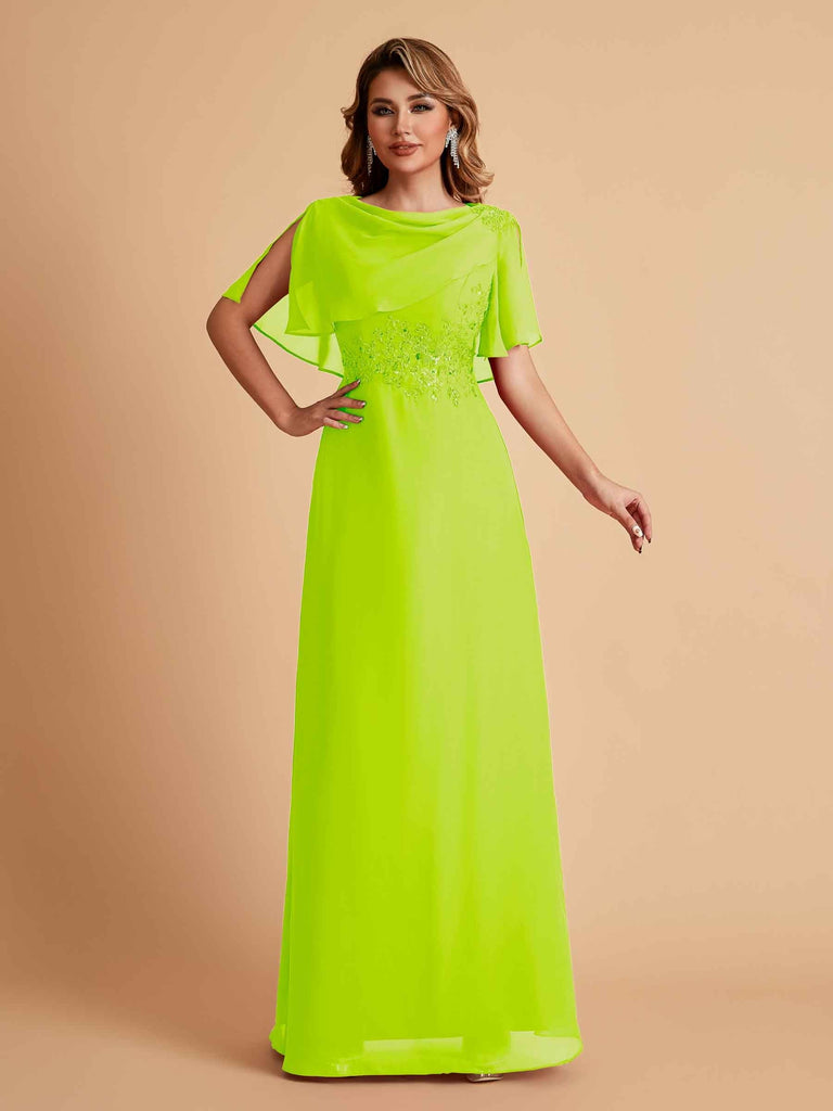 Elegant A-Line Chiffon Half Sleeves Cowl Neck Mother of the Brides Dresses Online UK