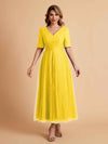Elegant A-line Short Sleeves Tulle Lace V-neck Maxi Mother of the Brides Dresses Online UK