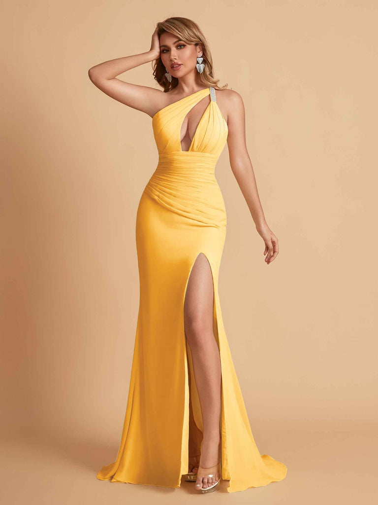 Sexy Mermaid One Shoulder Key Hole Long Bridesmaid Dresses Uk Slit