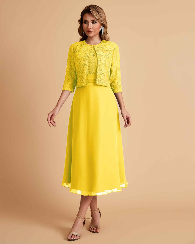 Elegant A-line Bateau Sleeveless Tea Length Short Mother of the Brides Dresses and Jacket