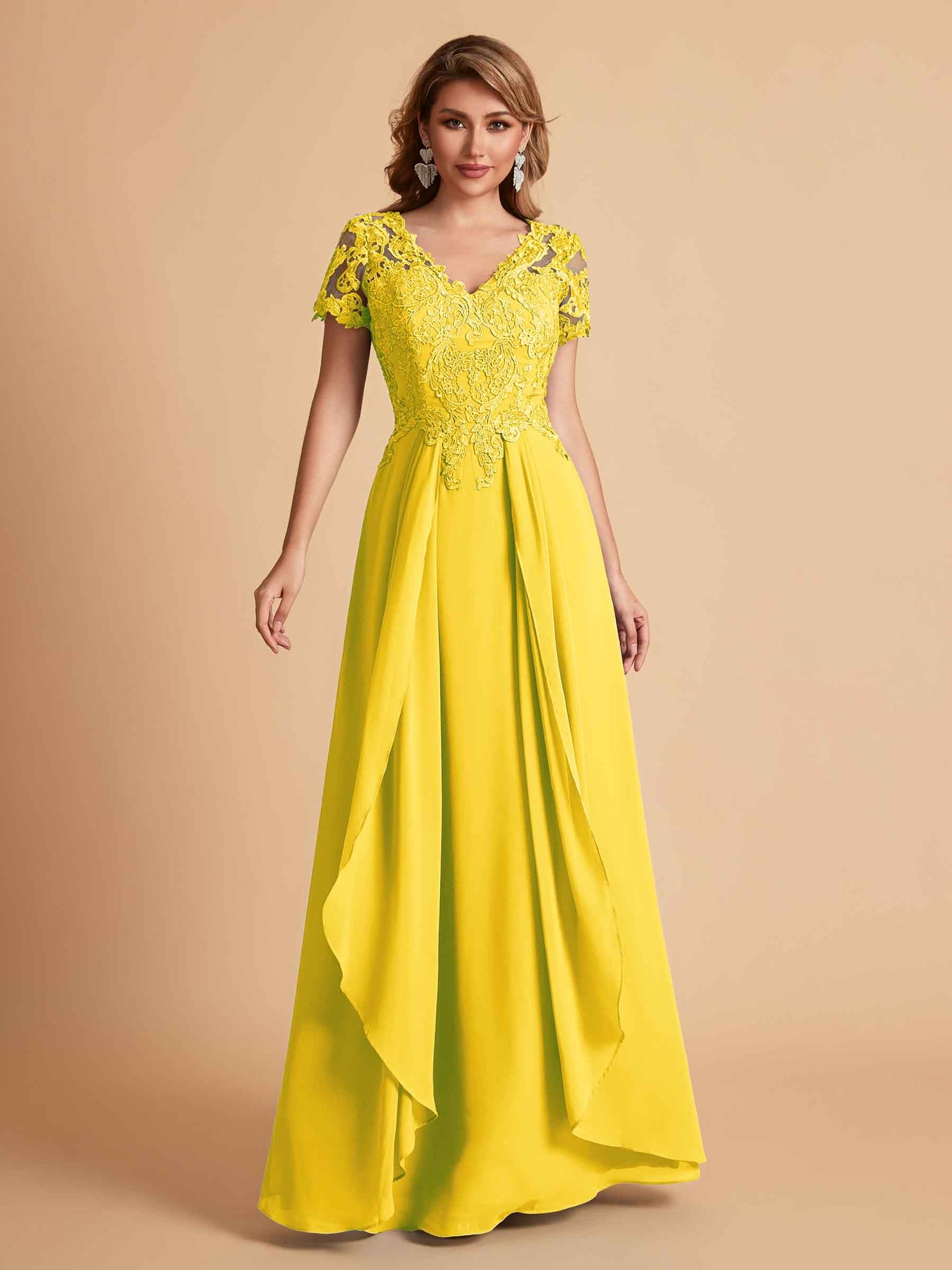 Chiffon Short Sleeves V-neck Lace Mother of the Brides Dresses UK