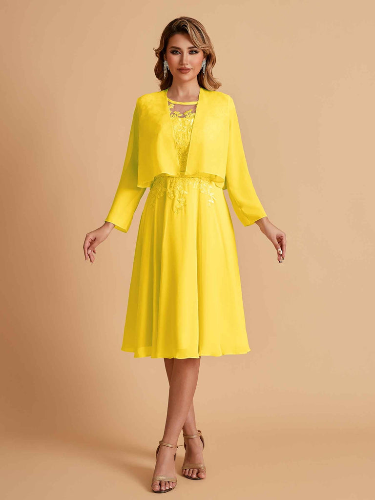 Elegant A-line Chiffon Jewel Lace Short Mother of the Brides Dresses Uk and Jacket