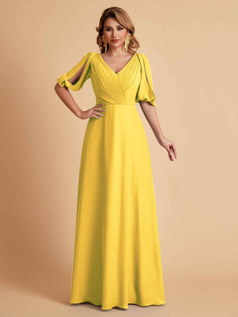Elegant Chiffon Half Sleeves V-Neck Mother of the Brides Dresses UK Online