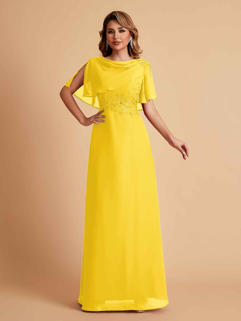 Elegant A-Line Chiffon Half Sleeves Cowl Neck Mother of the Brides Dresses Online UK