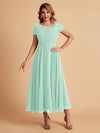 Elegant Chiffon Short Sleeves Short Midi Mother of the Brides Dresses UK Online