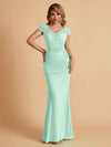 Elegant Mermaid Chiffon Cap Sleeves V-Neck Lace Mother of the Brides Dresses Online UK