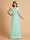 Elegant A-Line Chiffon Half Sleeves Cowl Neck Mother of the Brides Dresses Online UK