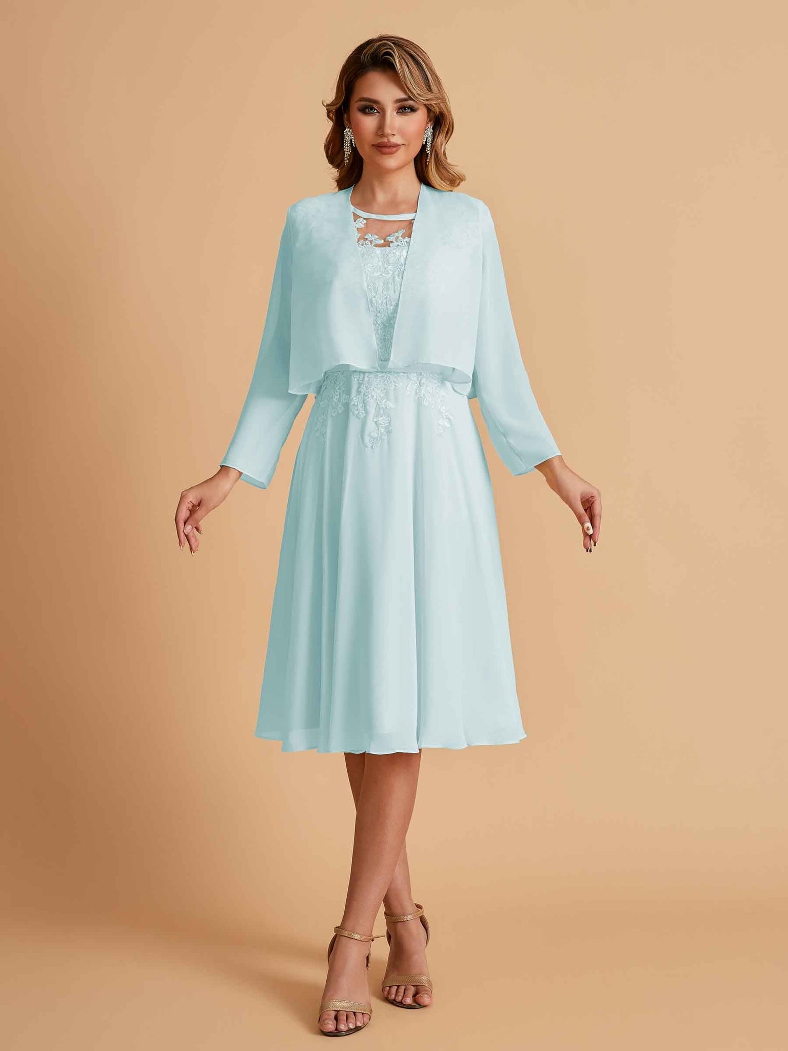 Elegant A-line Chiffon Jewel Lace Short Mother of the Brides Dresses Uk and Jacket