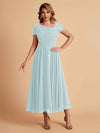 Elegant Chiffon Short Sleeves Short Midi Mother of the Brides Dresses UK Online